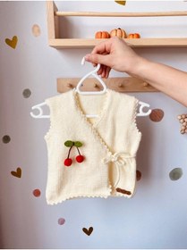 Resim seraskids El Örgüsü Kruvaze Model Krem Rengi Kız Bebek Yelek 