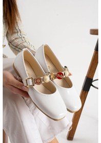 Resim Albishoes Kadın Babet Rahat Hafif Ses Yapmaz Kemer Taşlı Günlük Babet Ev Ofis Dış Mekan Ayakkabı Beyaz 