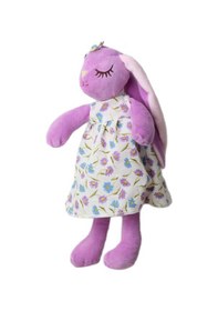 Resim İthal Kumaş Uzun Kulaklı Renkli Kıyafetli Sevimli Tavşan Peluş Oyuncak Uyku & Oyun Arkadaşı 30 Cm. Lila 