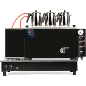 Resim Safir Çay Kazanları 3 Demlikli Cromat Siyah Boyalı Çay Ocağı 3 Gözlü Siyah Çay Kazanı Sadece Elektrikli Siyah Çay Semaveri Ets Sistemli Siyah Çay Makinesi 