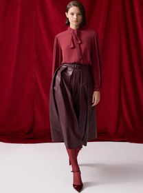 Resim BORDO DERİ MİDİ BOY ETEK - BORDO / 40 