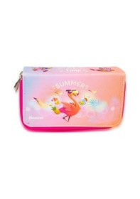 Resim Kalem Kutusu Summer Flamingo Orginazer Üç Bölmeli Vegan Deri Kal 