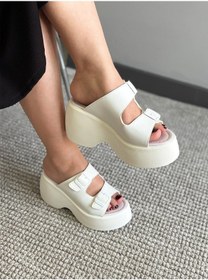 Resim Asmi Shoes Kadın Wera Beyaz İki Tokalı Kalın Taban Ortopedik Sandalet&terlik 