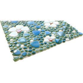 Resim Mutfak Tezgah Arası, Havuz, Banyo, Sauna, Spa, Iç ve Dış Dekorasyonda Tüm Yüzeyler Için, Krem, P. Yeşil-Beyaz-Sarı Çiçek Desenli, 31,5X31,5CM. Fileli Cam Mozaik. (5 File Karo = 0,5 M2 Fiyatıdır ) 