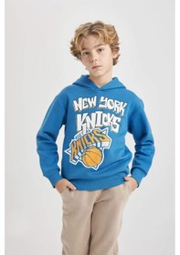 Resim Defacto Erkek Çocuk NBA New York Knicks Kapüşonlu Kalın Sweatshirt B4793A823WNBE776 Mavi 