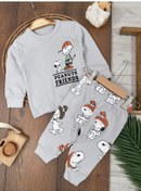Resim Bisiklet Yaka Peanuts Friends Baskılı Alt Üst Pijama Takımı 4bb2 Gri 