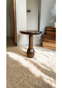 Resim Doğal Masif Ahşap Mantar Sehpa Ceviz Renk Tekli Yan Sehpa - Wooden Coffee Table Ceviz 