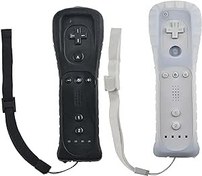 Resim 2 x Wii uzaktan kumanda: Oyun denetleyicisi Wii Controller kablosuz uzaktan hareket sensörü, Wii ve Wii konsolu için yedek Gamepad Controller, silikon kılıf ve el kayışı (beyaz siyah) 