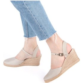 Resim Gerçek Elişi Topuğu Açık Bilekten Bantlı Dolgu Topuk Bej Keten Hasır Espadril Handmade Bej 