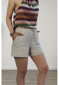 Resim Kadın Bej Yüksek Bel Keten Yazlık Şort Rahat Ve Şık Seçim Bej 