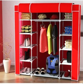 Resim Dzgn Home Çift Yandan Raflı Plastik Bez Dolap Gardırop-kırmızı Kırmızı 