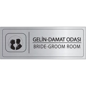 Resim Mayeka Gelin Damat Odası İsimlik Gümüş Metal Kapı İsimliği Levhası Yönlendirme Tabelası 