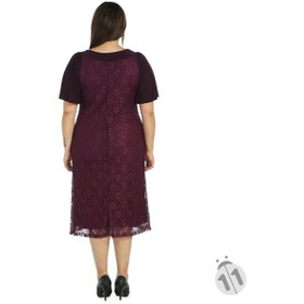 Resim Nidya Moda Büyük Beden Sandy Kombin Dantel Elbise-4026Dym Mürdüm 
