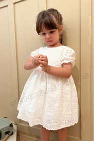 Resim penu baby kids Beyaz Full Fisto Detaylı Kısa Kol Kız Bebek Elbise 