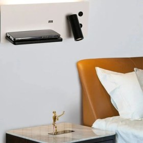 Resim USB Şarj ve Kablosuz Şarjlı Yeni Nesil Modern Yatak Başı Armatürü 7 + 3 Watt Ledli Oynar Başlı Aplik 