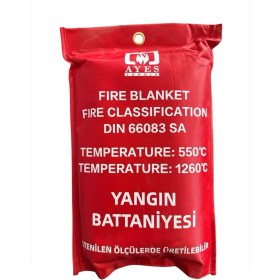 Resim AYES Cam Elyafı Fiberglass Yangın Battaniyesi Fire Blanket Cepli Model Ölçü 150X180 