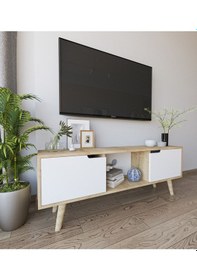 Resim Siena Ahşap Ayaklı Tv Ünitesi Safir Meşe-beyaz Televizyon Konsolu 140 Cm Ekonomik Modül Sehpa 