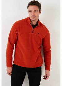 Resim Buratti Slim Fit Anti-Pilling Tüylenme Yapmayan Bato Yaka Şardonlu 2'Li Paket Erkek Polar 5906001S2 Orange-Antrasit 