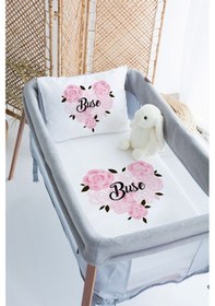 Resim %100 Delux Pamuk Saten İsme Özel İsimli 70x120 Park Yatak Nevresim Seti Güllerden Kalp 