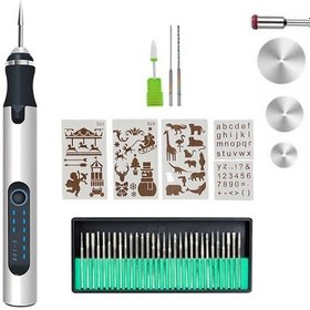 Resim Sones Snj-3681 Mini Gravür Kalemi Kablosuz Parlatma Elektrikli Taşlama Makinesi Gümüş Oyma Şablon Seti 