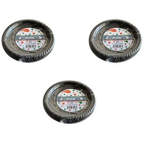 Resim Kullan At Renkli Siyah Parti Davet Plastik Tabak - 17 Cm. - 25 Adetlik 3 Paket 