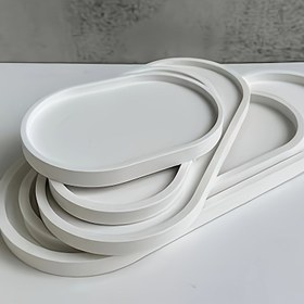 Resim 3 Adet Oval Silikon Kalıp Beton, Alçı, Epoksi Reçine için - Kase Tabak Tasarımlı Çok Amaçlı Saklama Tepsisi, Mücevher ve Süsler için İdeal 