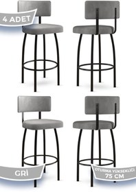 Resim Canisa Wosa Serisi 4 Adet Gri Sandalye Yemek Odası Bar Sandalyesi Babyface Kumaş Siyah Metal Ayak 