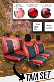Resim BMW 4 Serisi 420i Gran Coupe ile Uyumlu Lüx Deri Süet Oto Koltuk Kılıfı Ön Arka Takım Premium Serisi KIRMIZI SİYAH 