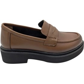 Resim Tabya - 1010 | Kadın Hakiki Deri Ortopedik Kalın Taban Oxford Ayakkabı - Taba - 41 