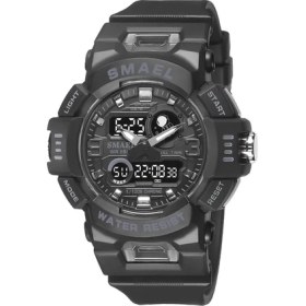 Resim Hanyang Siyah Smael Marka Izle Erkekler Çift Ekran LED Dijital Analog Kol Saatleri Gençlik Kronometre Spor Elektronik Kuvars Su Geçirmez Erkek Saat (Yurt Dışından) 