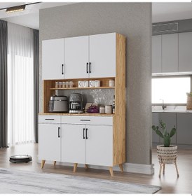 Resim Maya Kahve Köşesi Çok Amaçlı Dolap Kiler Mutfak Dolabı Çam Beyaz 105cm Çam Beyaz 