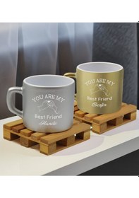 Resim Bk Gift Kişiye Özel İsimli Best Friend 2li Gümüş Ve Gold Renkli Middle Çay & Kahve Fincanı-2, Arkadaşa Hediye, Sevgiliye Hediye Kobitmeyencom32669 Bk 