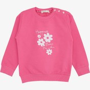 Resim BREEZE Kız Bebek Sweatshirt Simli Çiçek Baskılı 9 Ay-3 Yaş, Pembe 