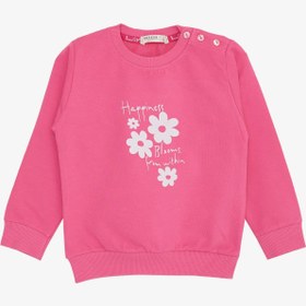 Resim BREEZE Kız Bebek Sweatshirt Simli Çiçek Baskılı 9 Ay-3 Yaş, Pembe 