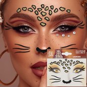 Resim Parti Makyajı Parıldayan Leopar Desenli Hayvan Yüzü Çıkartmaları - Sahne Performansları İçin Hızlı ve Kolay Hayvan Yüzü Çıkartmaları, Parti Dekorasyonları Olarak Hayvan Yüzü Tasarımları Sunar - Müzik Festivalleri, Karnavallar ve Noel Partileri İçin Uygundur., Karnaval/Mardi Gras/Maskeli Balo 