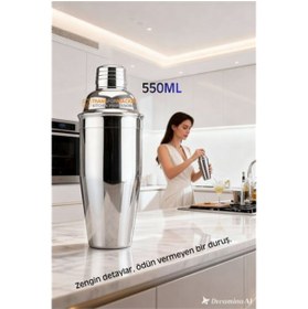 Resim Marsilyan 550 ml Inox Shaker - Kokteyl Karıştırma Kabı Süzgeçli Bar Shaker Paslanmaz Çelik 