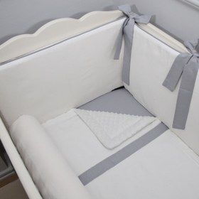 Resim Ekru - Gri Bebek Uyku Seti - Sosis Bumper / 70x140 