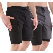Resim Ghassy Co Erkek 2'li Paket Running Hızlı Kuruma Micropoly Antrenman Fitness Kısa Taytlı Spor Şort 