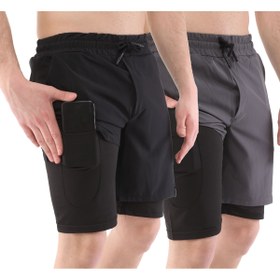 Resim Ghassy Co Erkek 2'li Paket Running Hızlı Kuruma Micropoly Antrenman Fitness Kısa Taytlı Spor Şort 