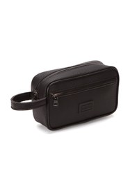 Resim Newish Polo Erkek Siyah Deri Portföy Clutch Traş Kozmetik Bakım ve Günlük El Çantası new269 