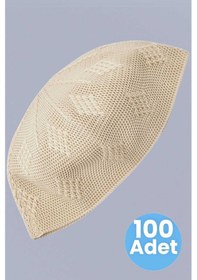 Resim Tezzgelsin 100'lü Dokuma Örgü Desenli Takke Kaliteli Namaz Takkesi Bej 