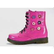 Resim Bayrak Hakiki Deri Pembe Fermuarlı Kız Çocuk Postal Bot Pembe 