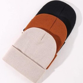 Resim Eke Tekstil Unisex Katlamalı 3'lü Bere Seti Kiremit - Siyah - Taş Siyah - Kiremit 
