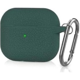 Resim 5925 Koyu Yeşil Deri Desenli Darbe Emici Çengelli Silikon Kulaklık Kılıfı 3. Nesil İle Uyumlu 