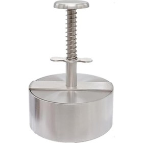 Resim Yaylı Düğmeli Ayarlanabilir Burger Presi Hamburger Köfte Makinesi, Paslanmaz Çelik Yapışmaz Dolgulu Hamburger Presi Makinesi 11 Cm 