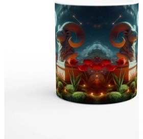 Resim Koç Burcu Baskılı Kahve Kupası - Ay Işığında Zodyak Bahçesi Vs3 