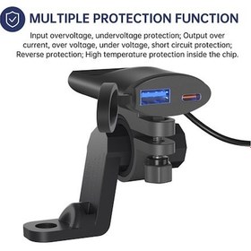 Resim Fortunelane Motorcycle Akıllı Şarj Cihazı, Ultra İnce, Qc3.0+type-c Çift Hızlı Şarj, Geribakış Aynası Genişletme Braketli, Dc12v- Siyah 