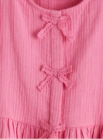 Resim LC Waikiki GÜLİS GİYİM'DEN Pembe Bisiklet Yaka Fiyonk Detaylı Kız Çocuk Bluz ve Pantolon 