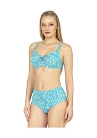Resim Endeep Kadın Balenli Destekli Şal Desen Yüksek Bel Bikini Takımı Yeşil 