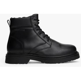Resim Tommy Hılfıger Erkek Marka Baskılı %100 Deri Full Bağcıklı Kışlık Kullanıma Uygun Siyah Bot & Bootie EM0EM01706 Bds 